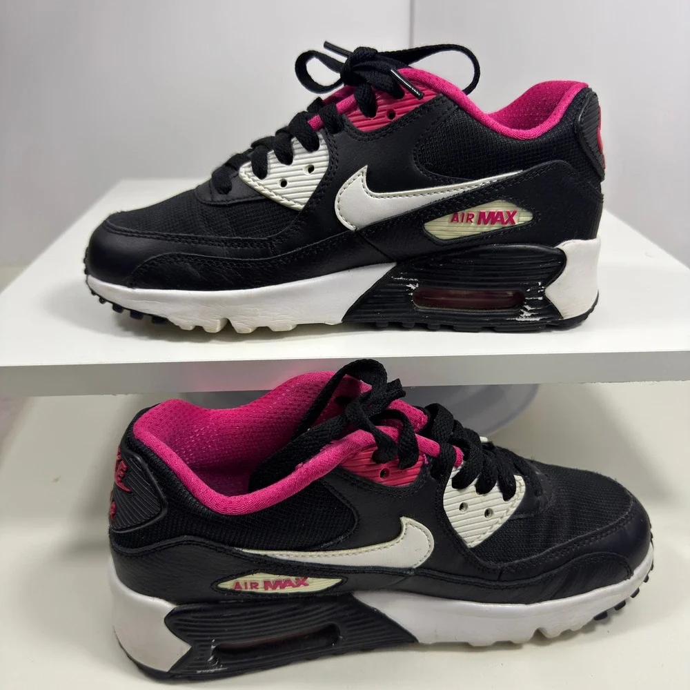 Nike Air Max 90 Mesh Kids 4Y Black White Vivid Pink Running Shoes 724824-003